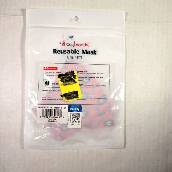 NWT Unisex University Of Georgia Bulldogs Logobrands Reusable Face Mask - Picture 3 of 4